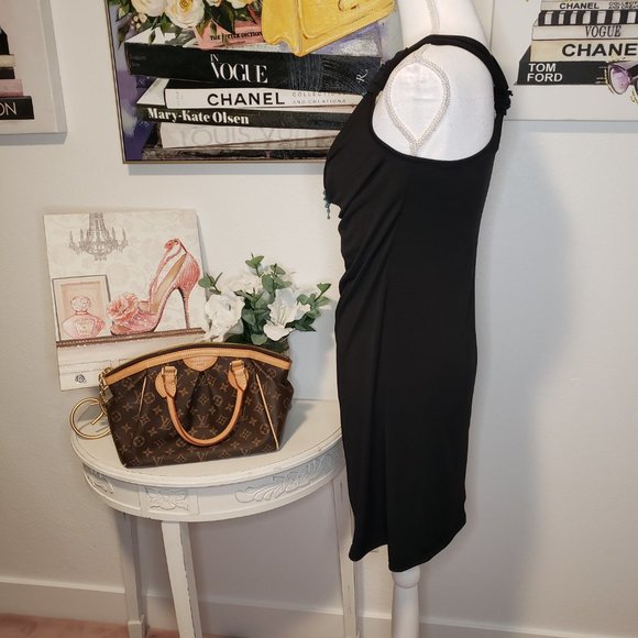 ** FINAL PRICE ** Little Black Sleeveless Dress w/Front Bead Bib Detail - Picture 2 of 8